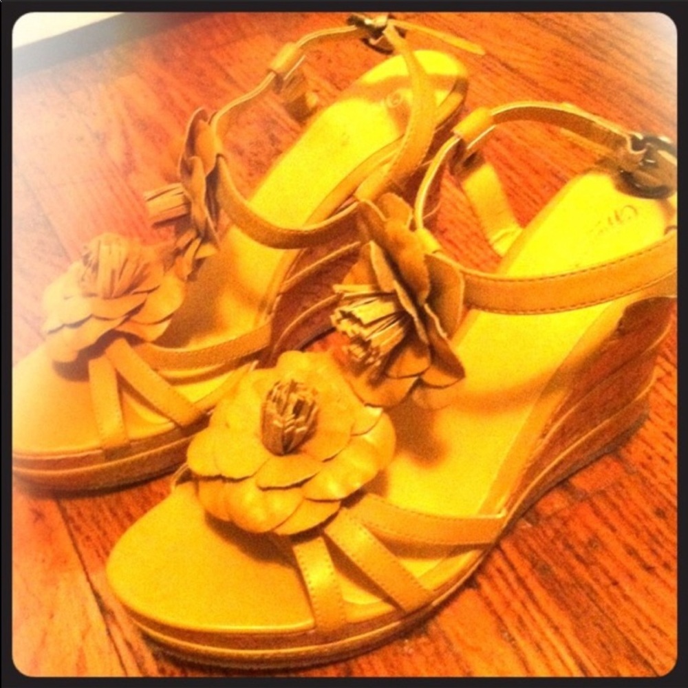 Brown flower wedge sandal